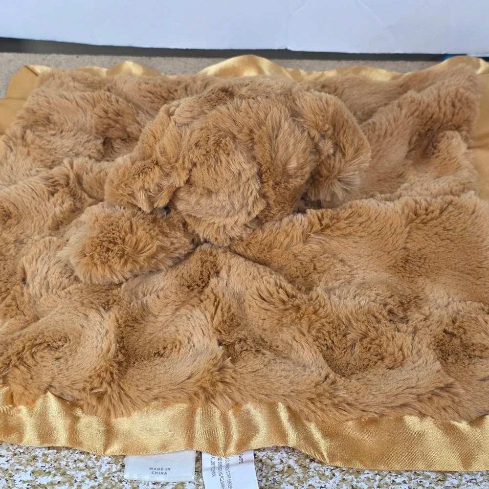 Cloud Island golden tan Puppy‎ Dog Plush swirls Security Blanket lovey Satin